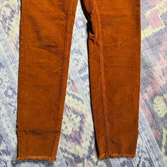 We The Free Skinny Fit Corduroy Pants High Rise Frayed Hem in Chestnut Brown - Picture 11 of 13